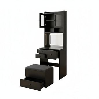 Make Up Vanity Desk with Mirror and Lights, White Vanity Table Set with Charger Station