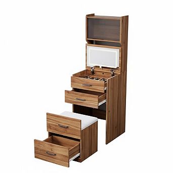 Make Up Vanity Desk with Mirror and Lights, White Vanity Table Set with Charger Station