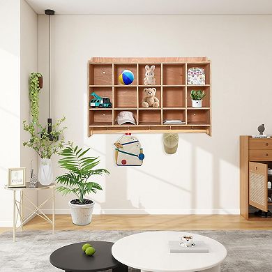 Wall Mounted Cubby Organizer with 15 Compartments and Hooks