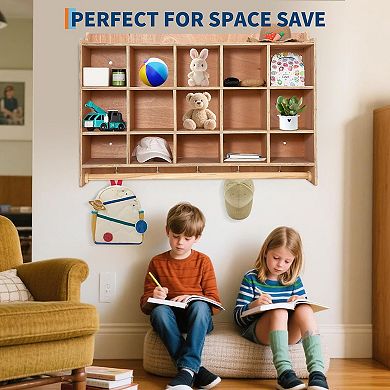 Wall Mounted Cubby Organizer with 15 Compartments and Hooks
