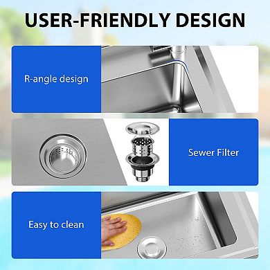 47x20x37" Freestanding Stainless Steel Utility Sink, Hot/Cold Pull-Out Faucet & Storage Shelf