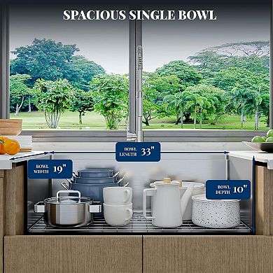 33" x 19" Undermount Workstation Kitchen Sink, Stainless Steel Single Bowl w/Cutting Board & Racks
