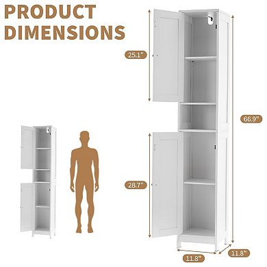 Tall Narrow Bathroom Storage Cabinet with Doors and Drawer