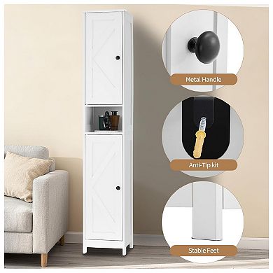 Tall Narrow Bathroom Storage Cabinet with Doors and Drawer