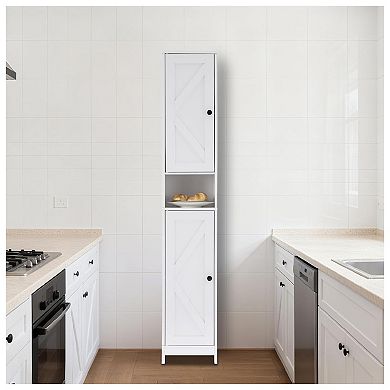 Tall Narrow Bathroom Storage Cabinet with Doors and Drawer