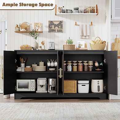 Rattan Buffet Cabinet, Sideboard w/ Shelf & 4 Doors, Storage Cabinet for Living/Dining Room,Entryway