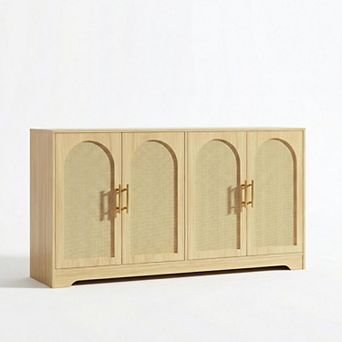 Rattan Buffet Cabinet, Sideboard w/ Shelf & 4 Doors, Storage Cabinet for Living/Dining Room,Entryway