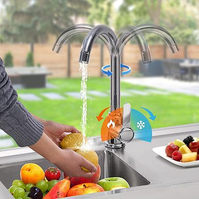 30" Freestanding Stainless Steel Utility Sink with Workbench, Hot/Cold 360° Faucet & Storage Shelf