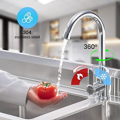 47" Stainless Steel Utility Sink with Workbench, Freestanding Double Bowl w/Hot/Cold 360° Faucet