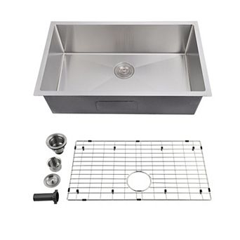 27" Single Bowl Kitchen Sink, Dual Mount Drop-In/Undermount, 304 Stainless Steel w/Accessories