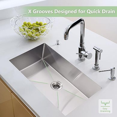 27" Single Bowl Kitchen Sink, Dual Mount Drop-In/Undermount, 304 Stainless Steel w/Accessories