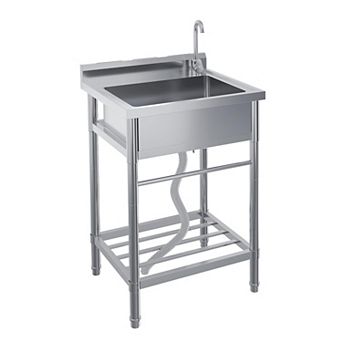 24x20x41" Freestanding Stainless Steel Utility Sink, Hot/Cold Faucet, Backsplash & Storage Shelf