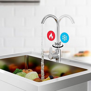 24x20x41" Freestanding Stainless Steel Utility Sink, Hot/Cold Faucet, Backsplash & Storage Shelf