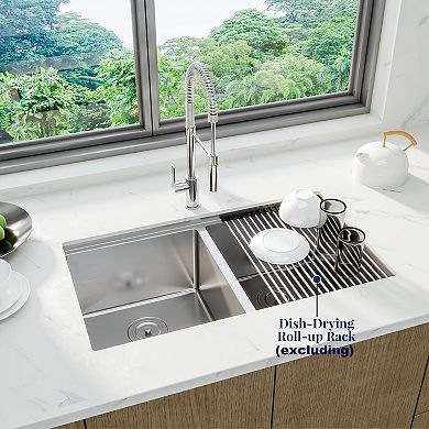 33" x 19" x 10" Undermount Workstation Sink, 304 Stainless Steel Double Bowl w/Grid & Drain Kit