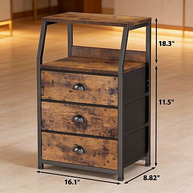 3-Drawer Nightstand with 2-Tier Shelf Fabric Dresser Vertical Storage