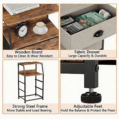 3-Drawer Nightstand with 2-Tier Shelf Fabric Dresser Vertical Storage