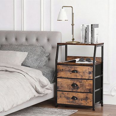 3-Drawer Nightstand with 2-Tier Shelf Fabric Dresser Vertical Storage