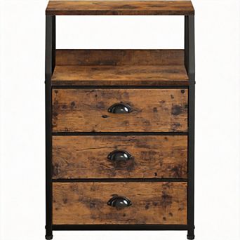 3-Drawer Nightstand with 2 tier Shelf Fabric Dresser Vertical Storage