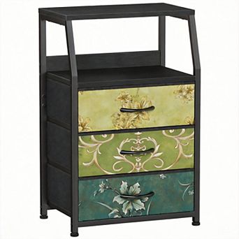 3-Drawer Nightstand with 2 tier Shelf Fabric Dresser Vertical Storage