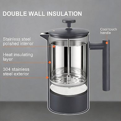34oz French Press Coffee Maker 304 Stainless Steel Insulated with Extra Screens