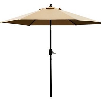 7.5' Patio Umbrella Outdoor Table Market Umbrella with Push Button Tilt/Crank, 6 Ribs (Tan)