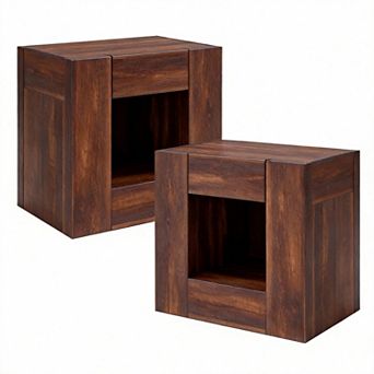 24" Rustic Nightstand with Charging Station Drawer Storage 2 pc