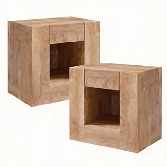 24" Rustic Nightstand with Charging Station Drawer Storage 2 pc