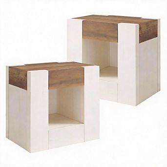 24" Rustic Nightstand with Charging Station Drawer Storage 2 pc