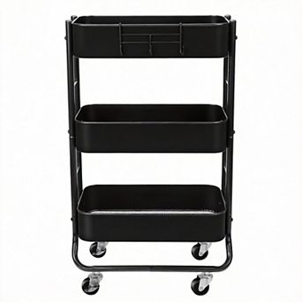 Slim 3 tier Rolling Cart Metal Organizer with Hooks for Bathroom Kitchen