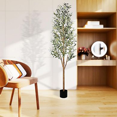 6FT Tall Artificial Olive Tree Faux Silk Potted Plants for Home Living Room Office Decor