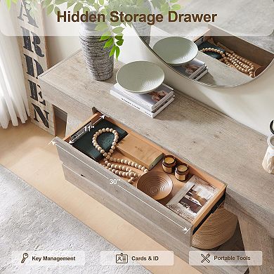 60" Farmhouse Entryway Console Table with Drawer 2 tiers