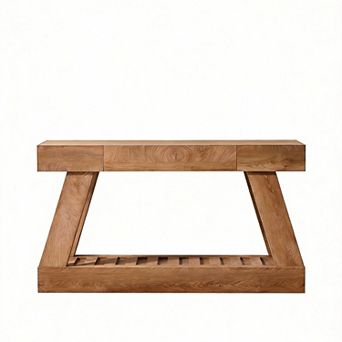 60" Farmhouse Entryway Console Table with Drawer 2 tier