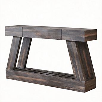 60" Farmhouse Entryway Console Table with Drawer 2 tier
