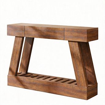 60" Farmhouse Entryway Console Table with Drawer 2 tier