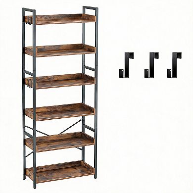 6-Tier Bookshelf with Hooks Metal Frame Open Display