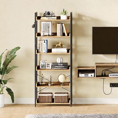 6-Tier Bookshelf with Hooks Metal Frame Open Display