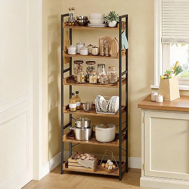 6-Tier Bookshelf with Hooks Metal Frame Open Display