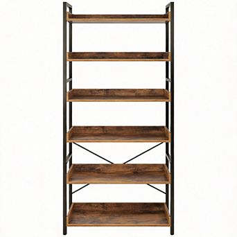 6 tier Bookshelf with Hooks Metal Frame Open Display