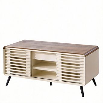 Lift Top Coffee Table Sliding Slatted Door Hidden Storage Adjustable Shelf