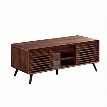 Lift Top Coffee Table Sliding Slatted Door Hidden Storage Adjustable Shelf