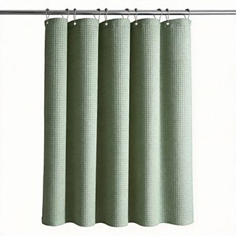 Waffle Fabric Shower Curtain Heavy Duty Hotel Spa Luxury with Hooks 12hooks