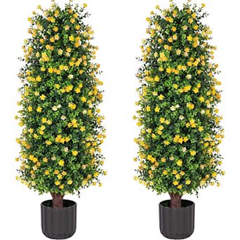 2 Packs Artificial Rose Tree for Home Office Porch Decor Indoor Outdoor