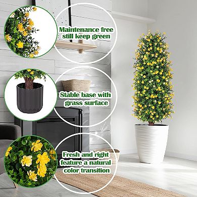 2 Packs Artificial Rose Tree for Home Office Porch Decor Indoor Outdoor