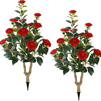2 Packs 35.5" Artificial Camellia Tree, for Spring Home Front Door Outdoor Indoor Decoration