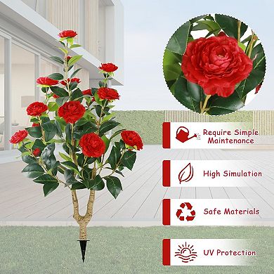 2 Packs 35.5" Artificial Camellia Tree, for Spring Home Front Door Outdoor Indoor Decoration
