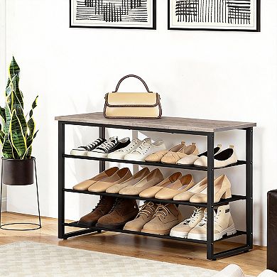 4-Tier Shoe Rack with Oxford Fabric Shelves and Top Panel