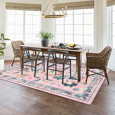 Flower Rug for Living Room, Ultra-Thin Non Slip Washable Area Rugs