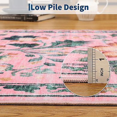 Flower Rug for Living Room, Ultra-Thin Non Slip Washable Area Rugs