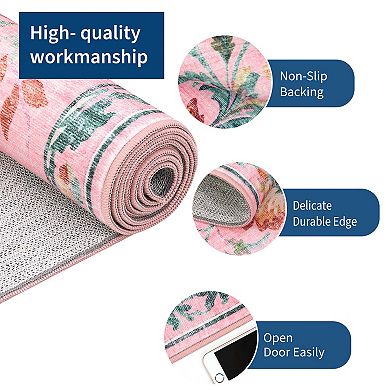 Flower Rug for Living Room, Ultra-Thin Non Slip Washable Area Rugs