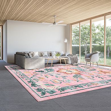 Flower Rug for Living Room, Ultra-Thin Non Slip Washable Area Rugs